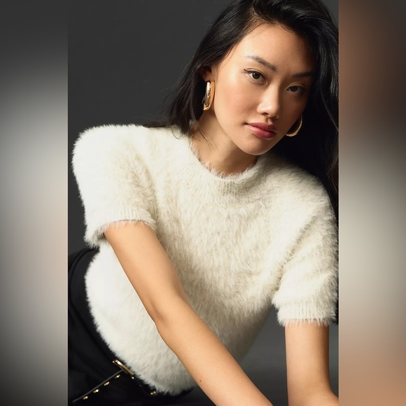 Anthropologie Pilcro Plush Fuzzy Warm White Eyelash Baby Soft Knit Sweater Shirt - Picture 6 of 11